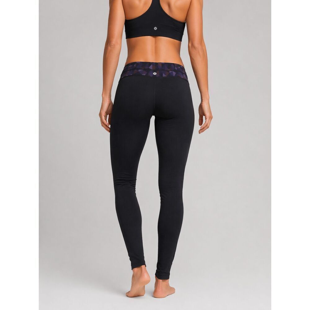 Lululemon Leggings Womens 4 Black Purple Stretch 34" Yoga Gym Workout Pants